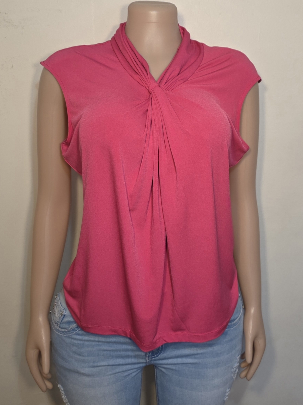 Worthington Pink Knotted Neck Cap-Sleeve Top